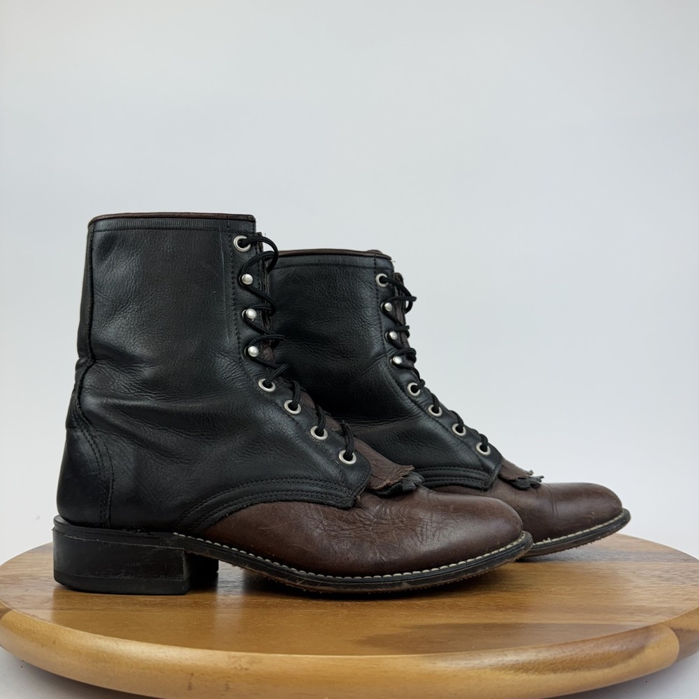 Womens Laredo Rober Black Leather Lace Up‎ Wester Ankle Combat Boots Size 7.5 M